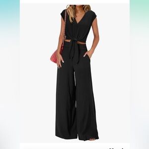 Black Two Piece Set, wide leg pants and top